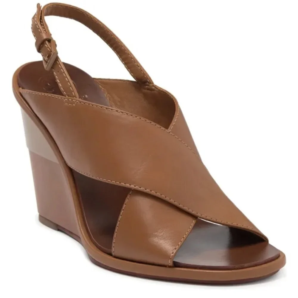 New Tory Burch Gabrielle 100 MM Royal Tan Wedge Sandal Size 7.5